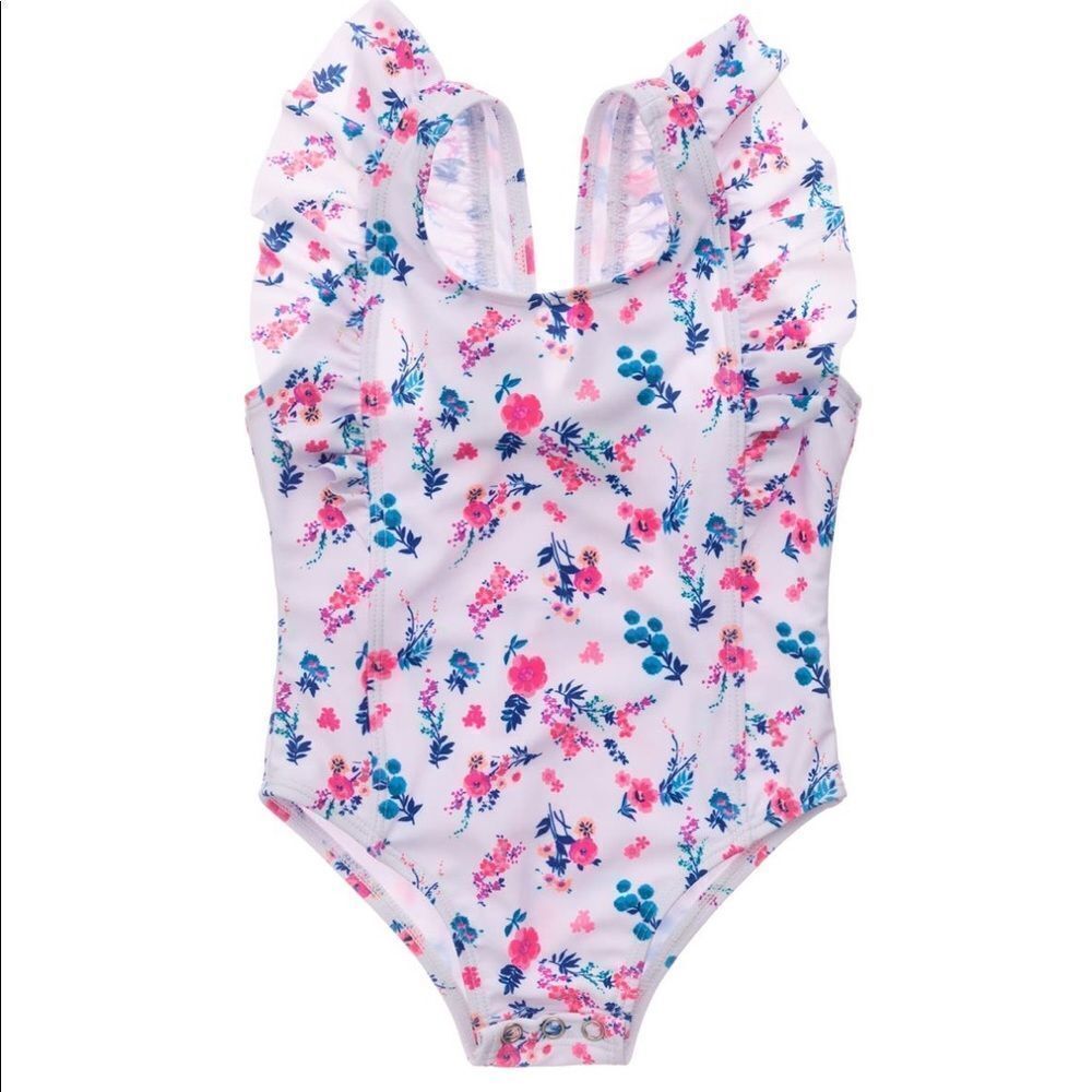 NWT Baby Girl’s Snapper Rock Ruffle Shoulder Swimsuit sz 12-18months